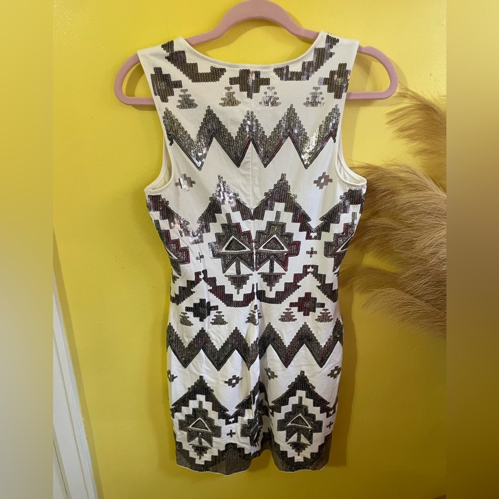 Express Cream and Brown Sequin Dress - Picture 4 of 4
